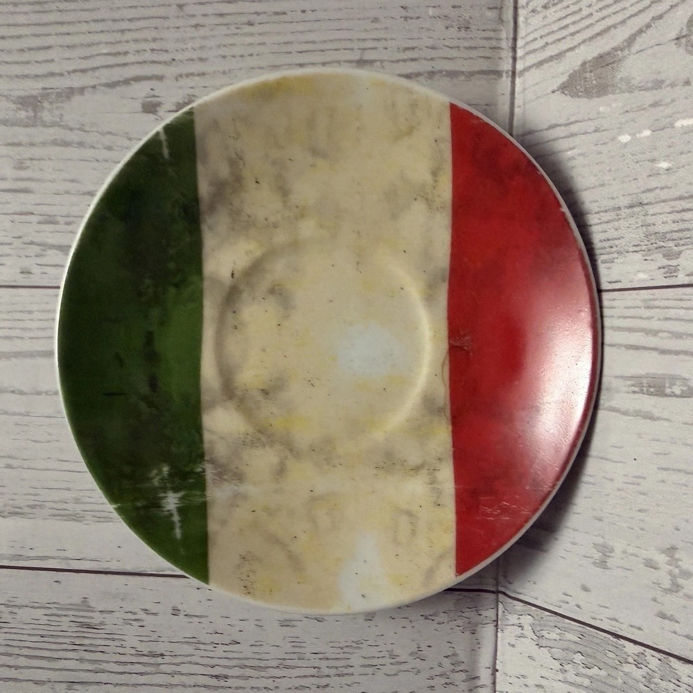 Casa Gusto Ceramic Saucer Trinket Dish Red White Green Striped 4.25"